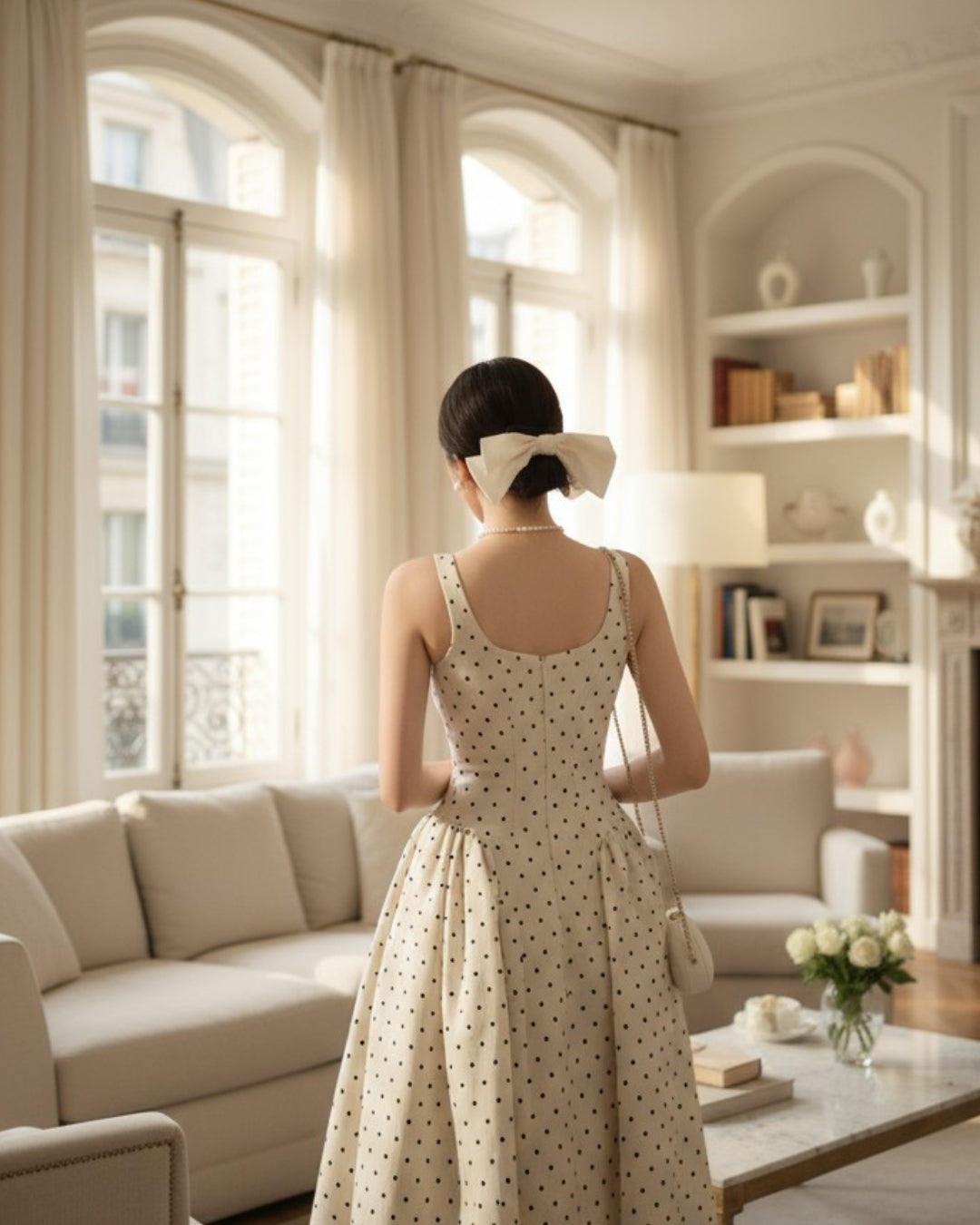 Audrey Midi Dress - Black Polka Dot Print