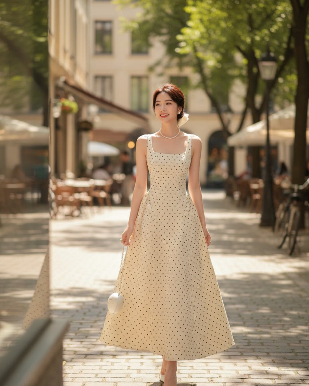 Audrey Midi Dress - Black Polka Dot Print
