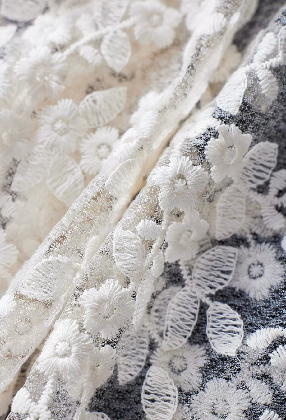 Austen Ivory Floral Lace Long-Sleeve Midi Dress