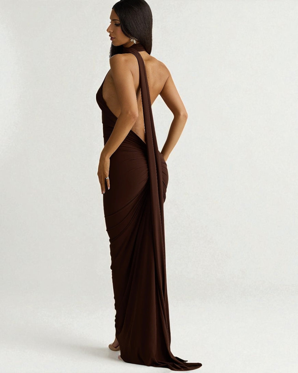 brown graduation dress Avery Neck Halter Coffee Brown Max Dress