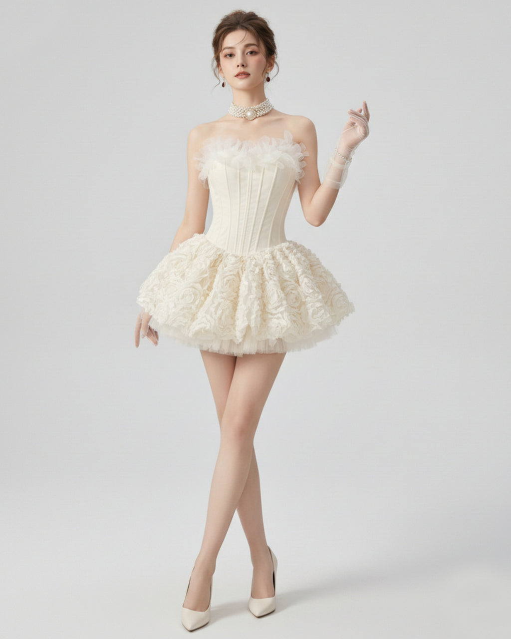 Aveta Ivory 3D Floral Mini Dress, birthday party dress, sexy dress for birthday​