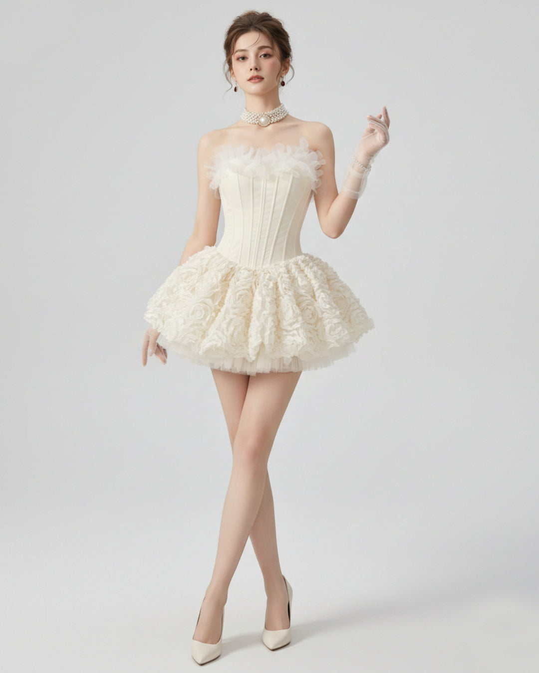 Aveta Ivory 3D Floral Mini Dress, birthday party dress, sexy dress for birthday​