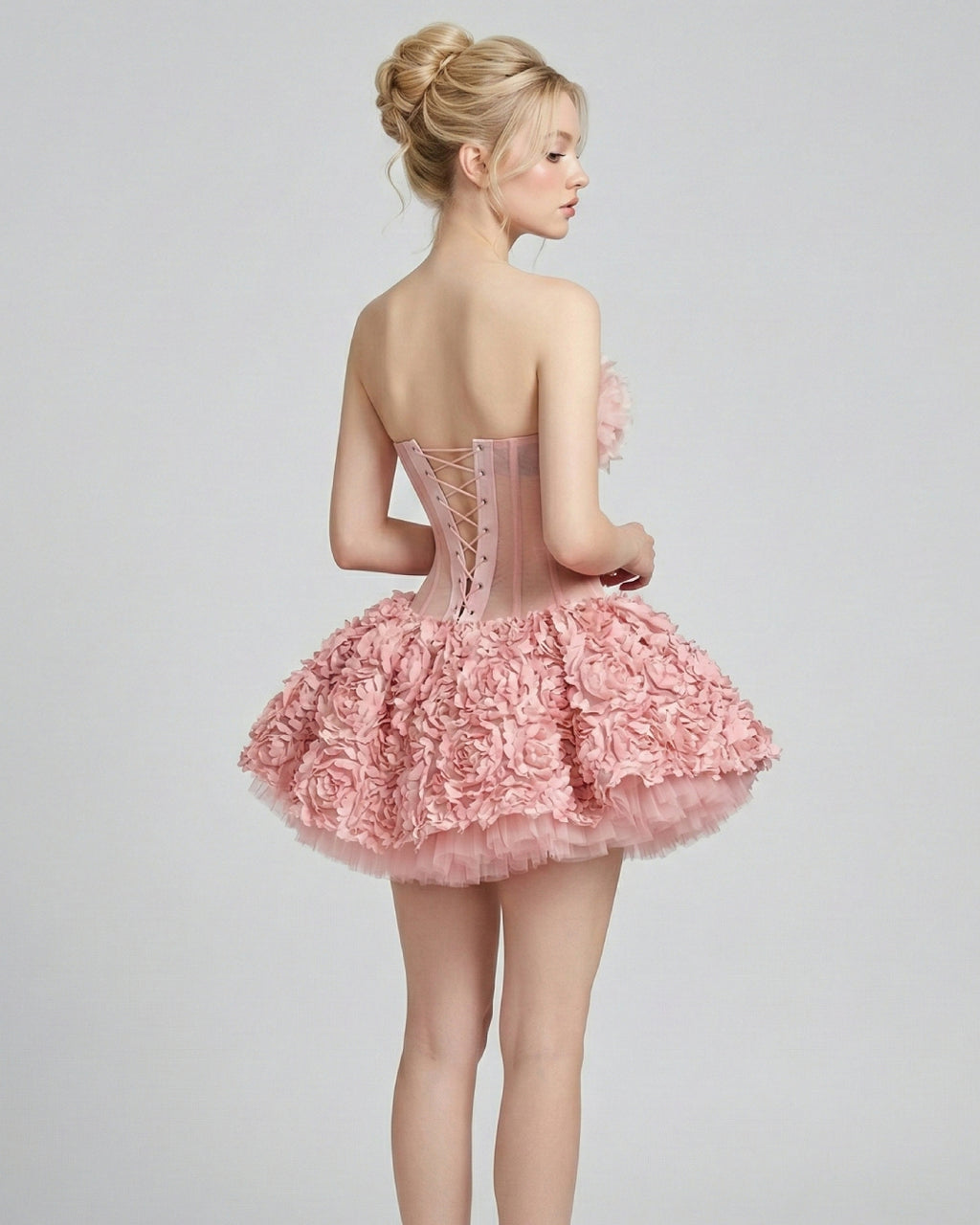 Aveta Coral Pink Mini Dress, vietnamese dress, 3d floral dress​, 3d floral applique dress