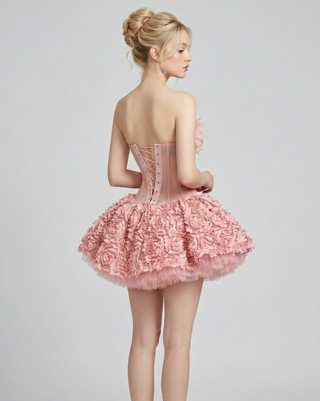 Aveta Coral Pink Mini Dress, vietnamese dress, 3d floral dress​, 3d floral applique dress