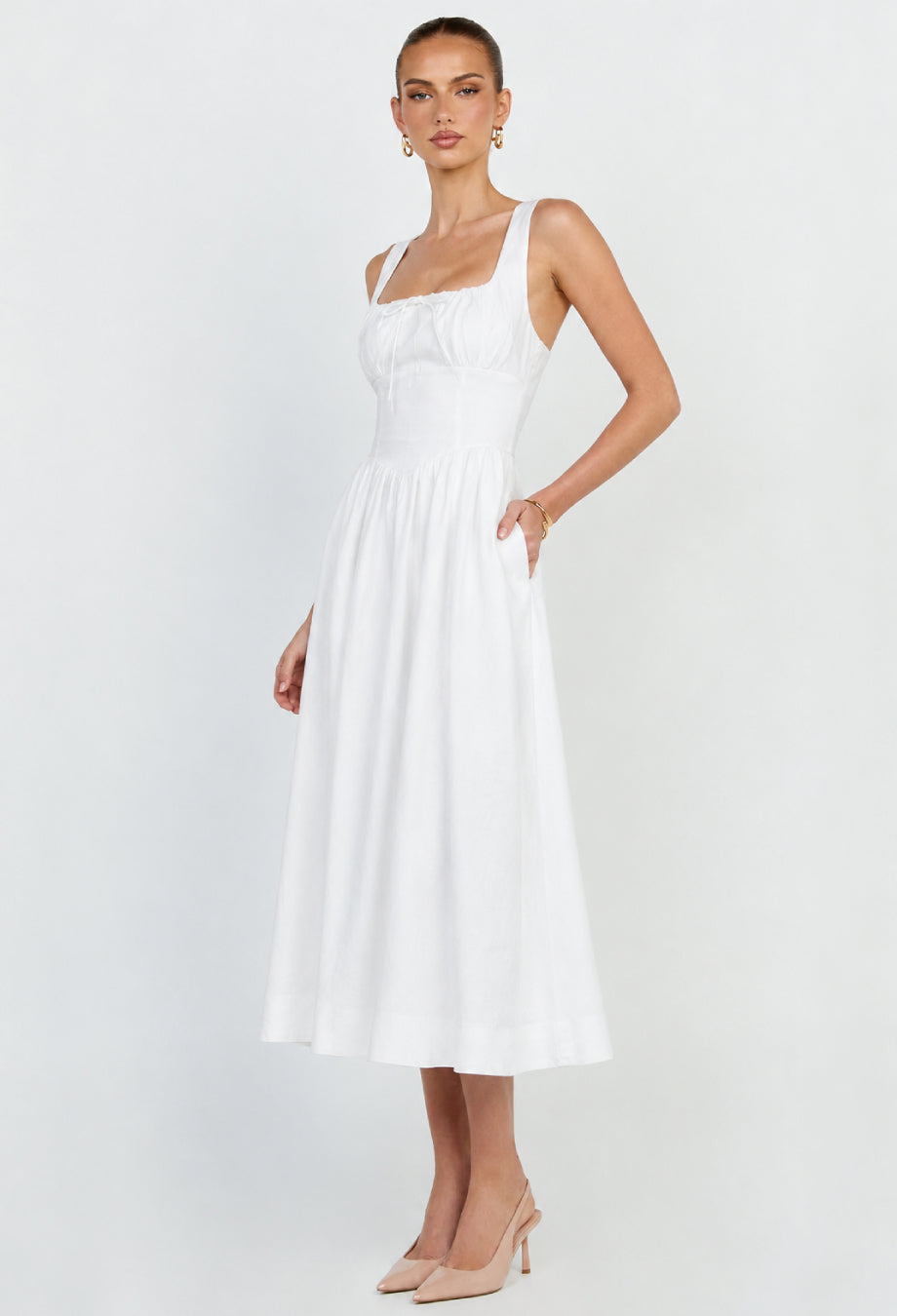 Balia Linen Midi Dress - White
