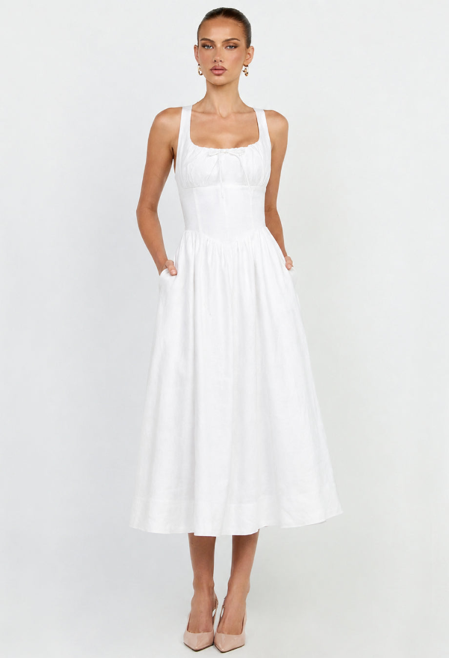 Balia Linen Midi Dress - White