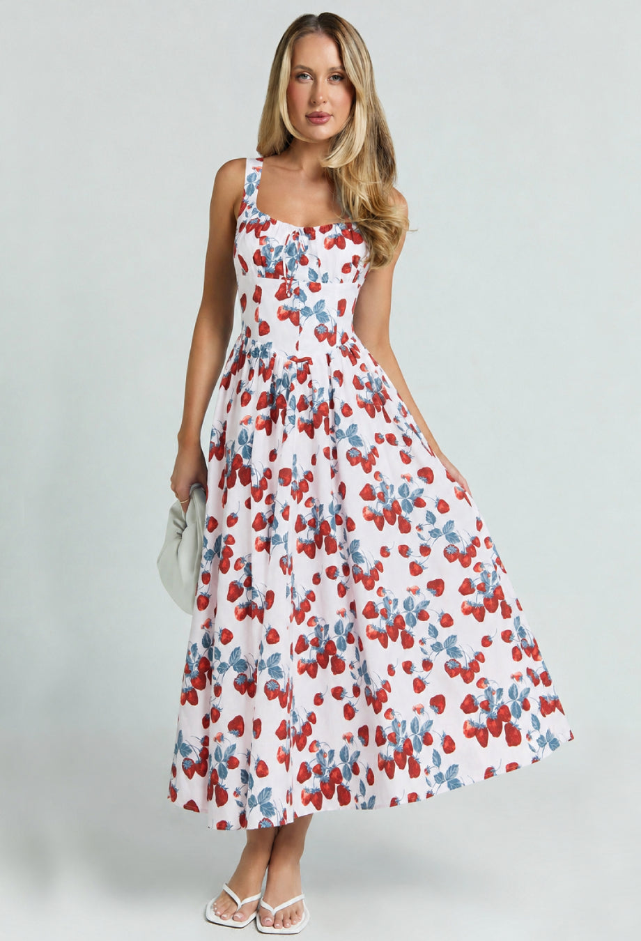 Balia Strawberry Print Linen Midi Dress for Women