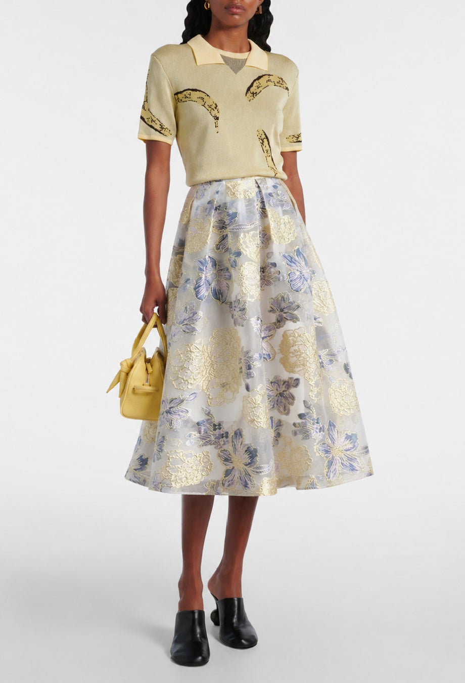 Ballerina Vintage High Waisted Floral Midi Skirt, high waisted midi skirt, floral jacquard skirt​