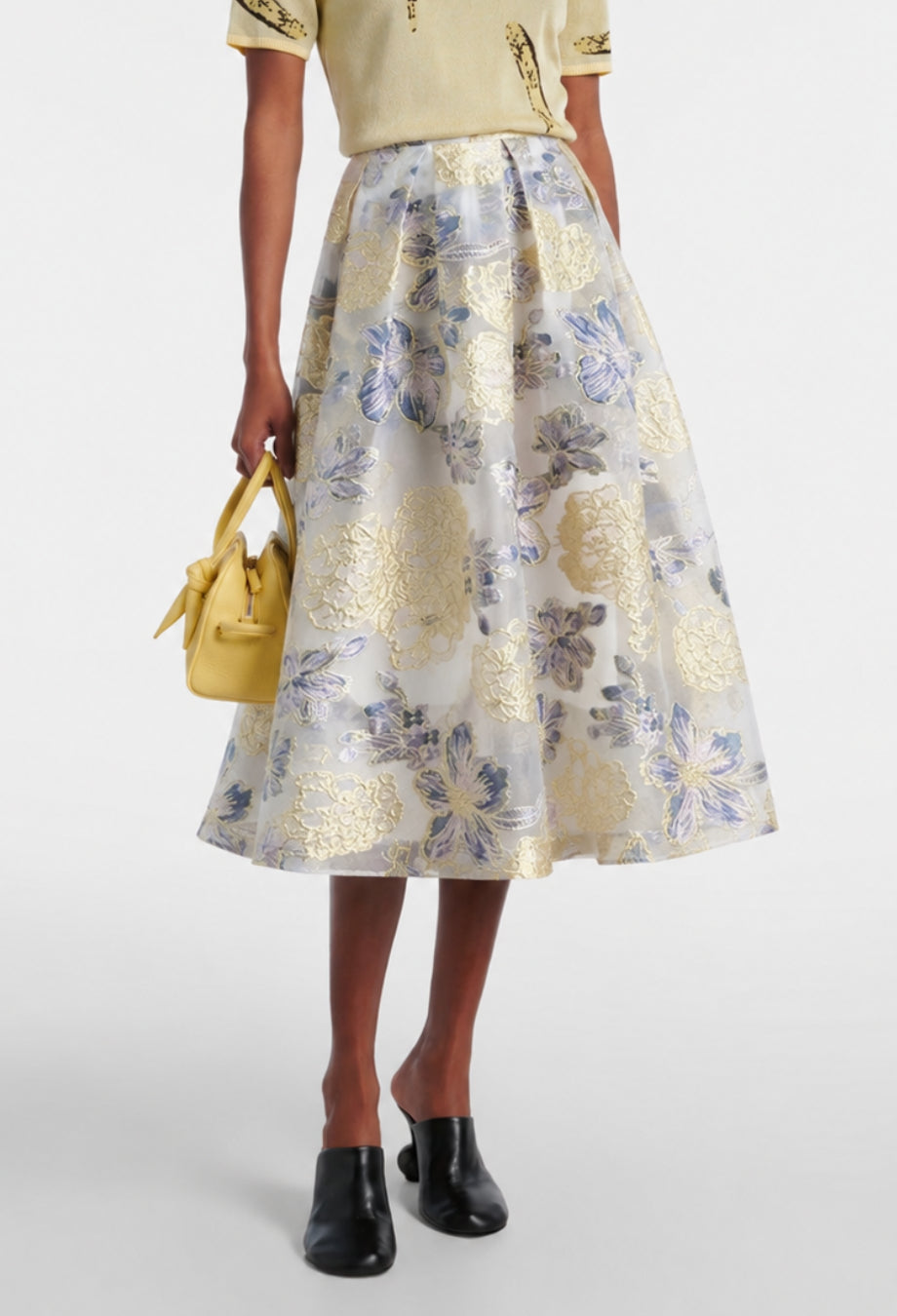 Ballerina Vintage High Waisted Floral Midi Skirt, high waisted midi skirt, floral jacquard skirt​