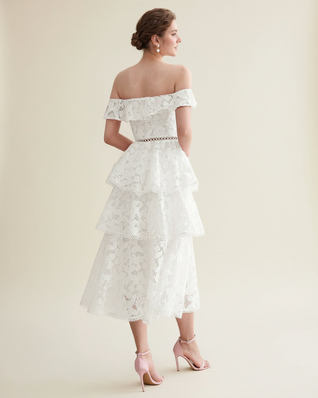 Bella White Lace Midi Dress, lace dress dress, lace wedding dress​, white lace dress, off the shoulder dress