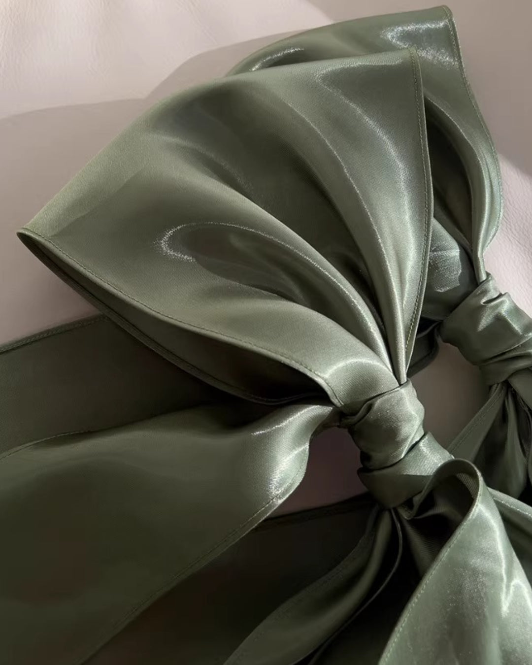 Bellina Sage Green Midi Dress with Detachable Bow, sage green wedding guest dress​, sage green long dress