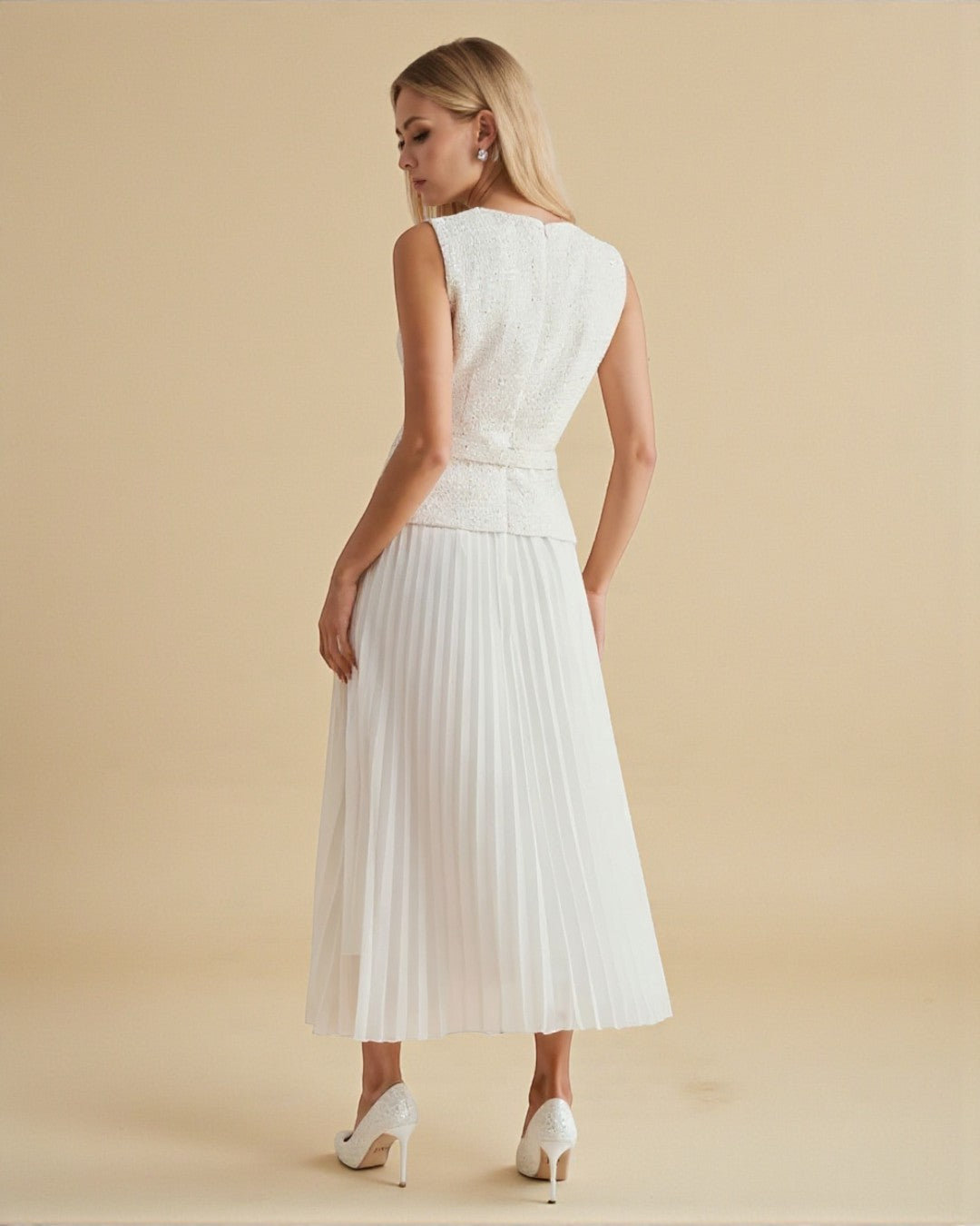 Belted Retro Patchwork Chiffon 2-in-1 Pleated Maxi Dress