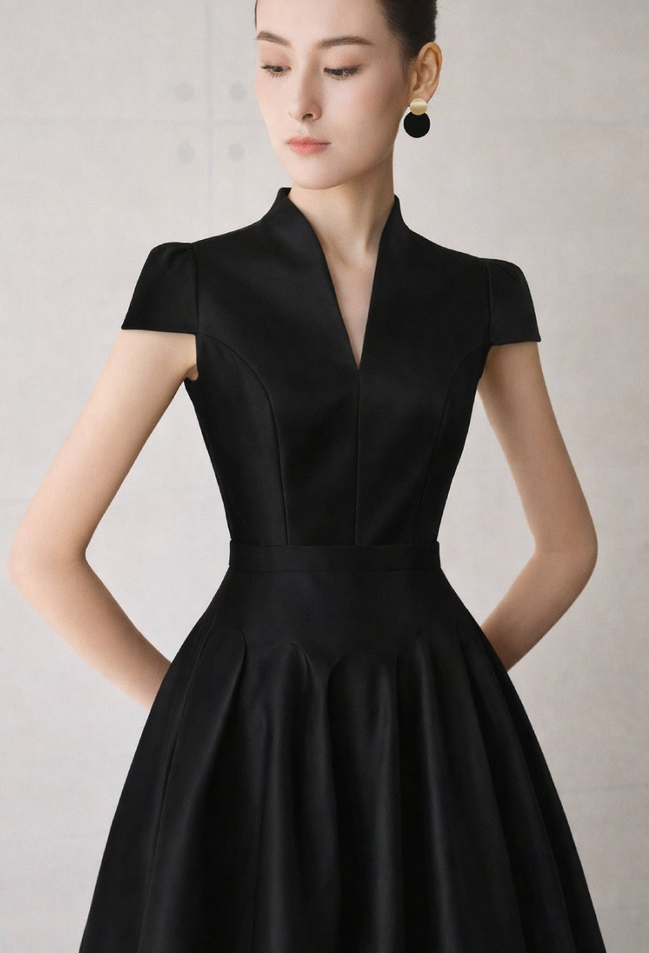 Betty black Midi Dress, black prom dress, long black dress​, black formal dress