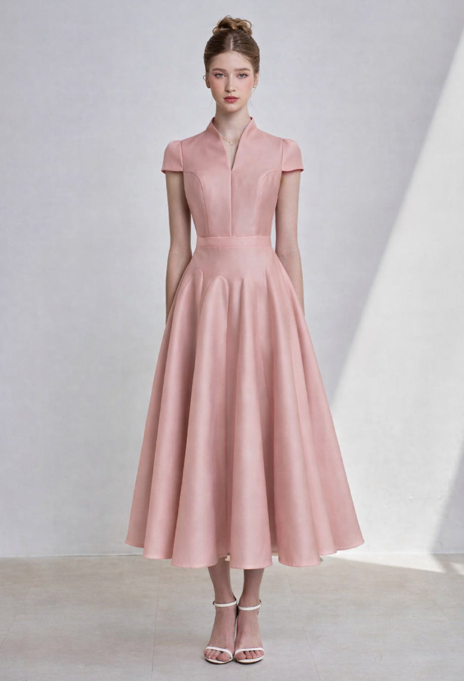 Pink Formal Wedding Guest Dress - Betty Dust Pink Midi Dress Pink Formal Wedding Guest Dress - Betty Dust Pink Midi Dress