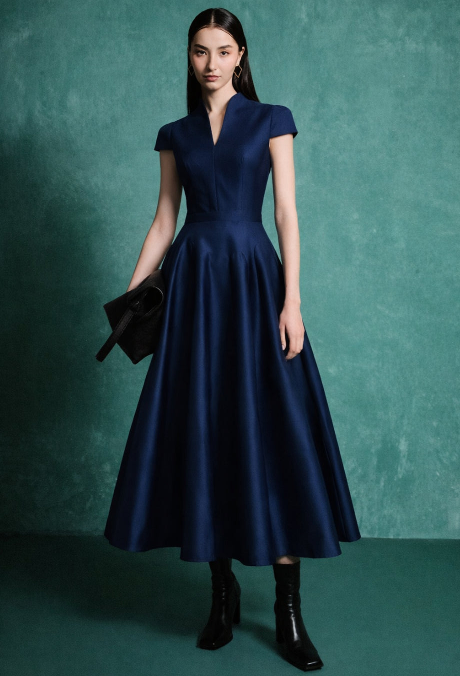 Betty Navy Blue Midi Dress, navy dress​, navy blue formal dress​, navy blue grad dress