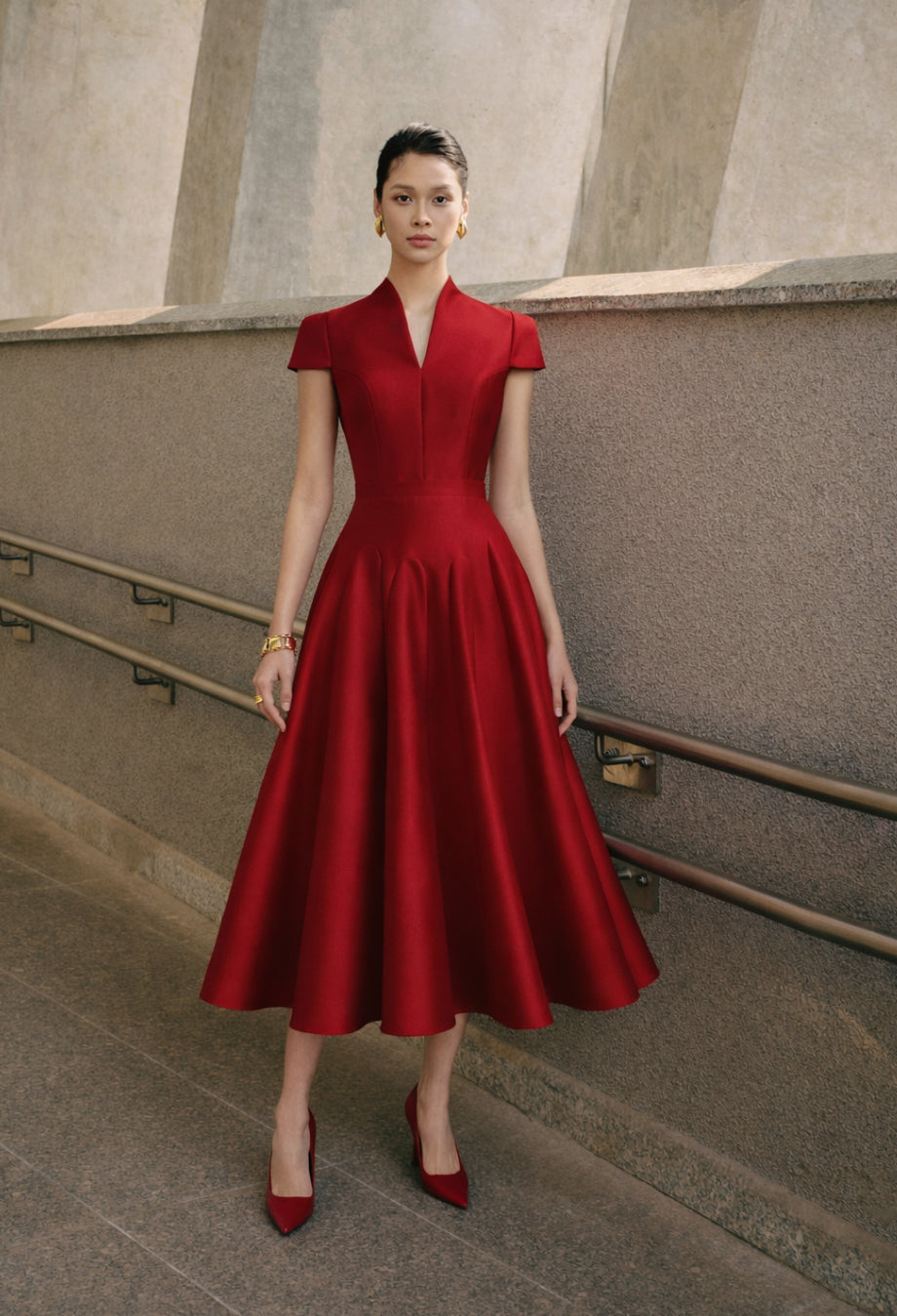 Elegant Formal Cocktail Dress - Betty Red Midi Dress XL Elegant Formal Cocktail Dress - Betty Red Midi Dress XL