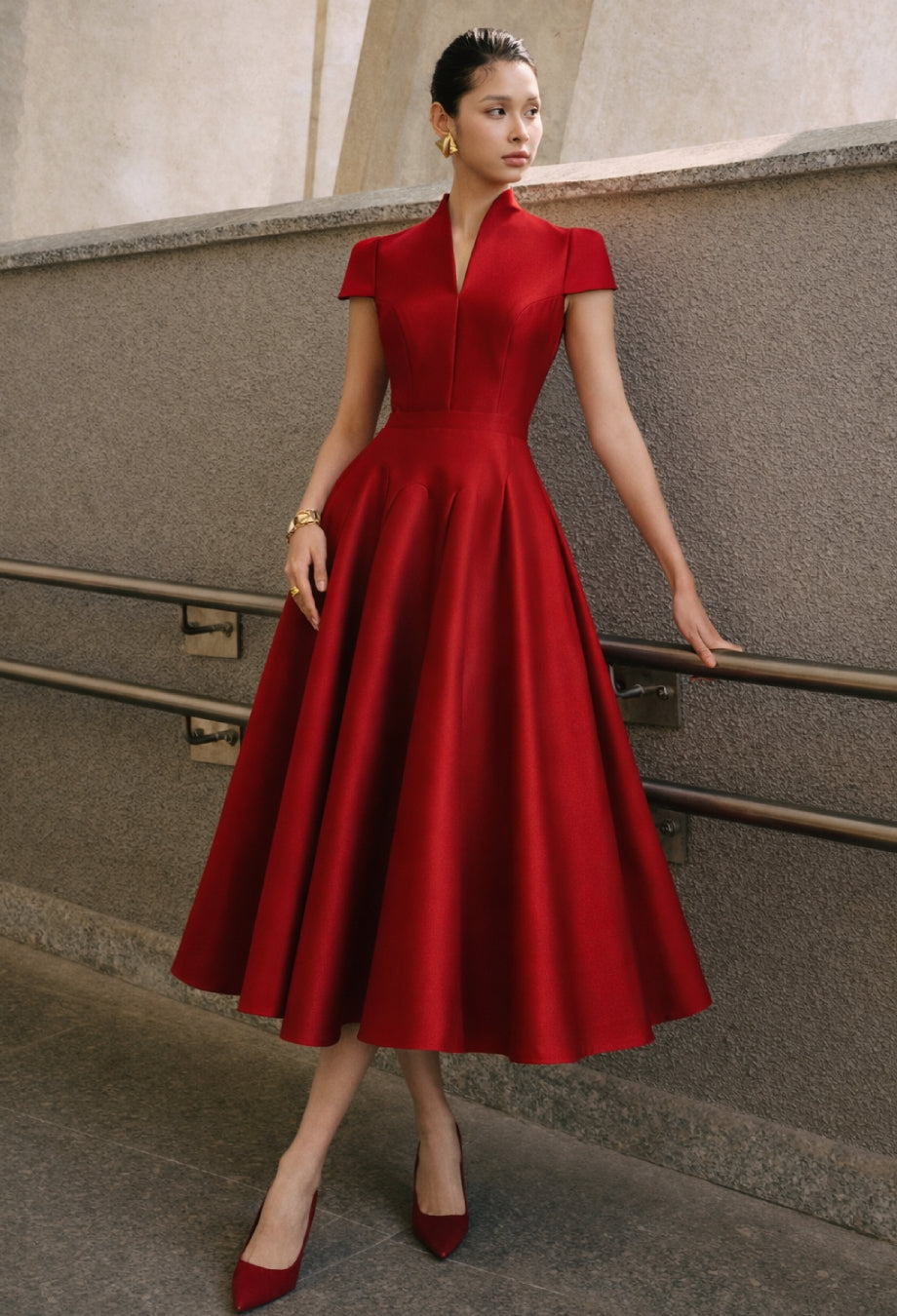 Elegant Formal Cocktail Dress - Betty Red Midi Dress XL Elegant Formal Cocktail Dress - Betty Red Midi Dress XL