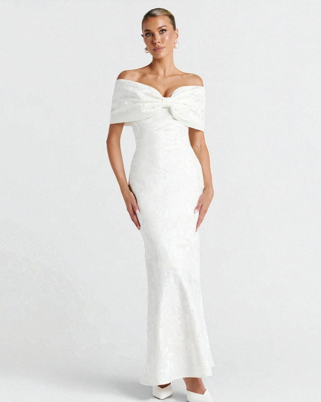 Bow Off-Shoulder Maxi Dress - White