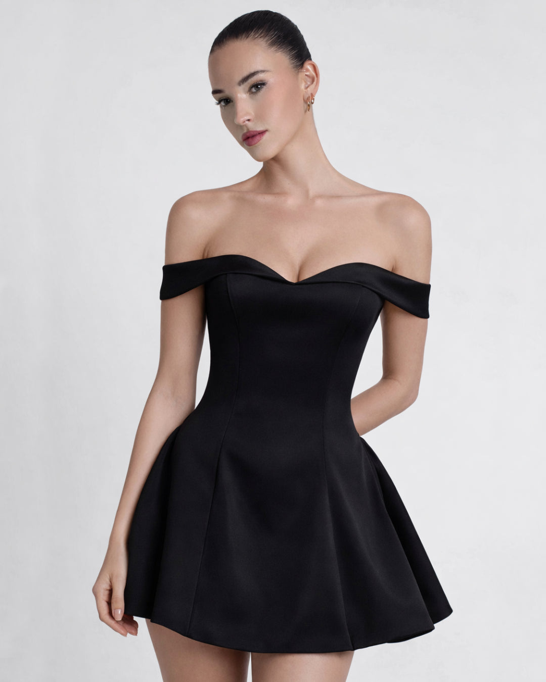 Briella Black Off-the-Shoulder Mini Dress, Simple Black Mini Dress, black mini dress party, black mini length dress