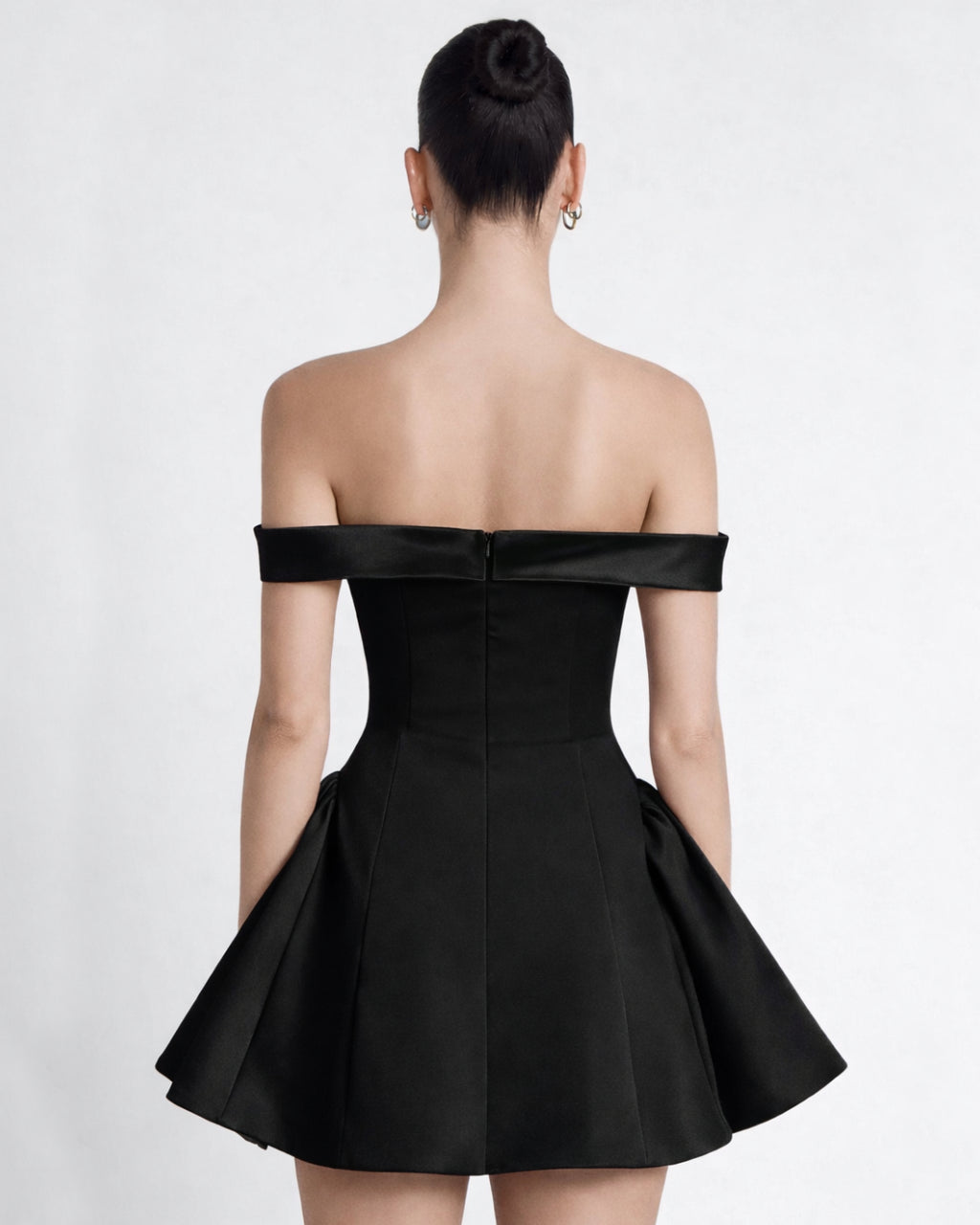 Briella Black Off-the-Shoulder Mini Dress, black mini length dress, little black mini dress, cute black mini dress