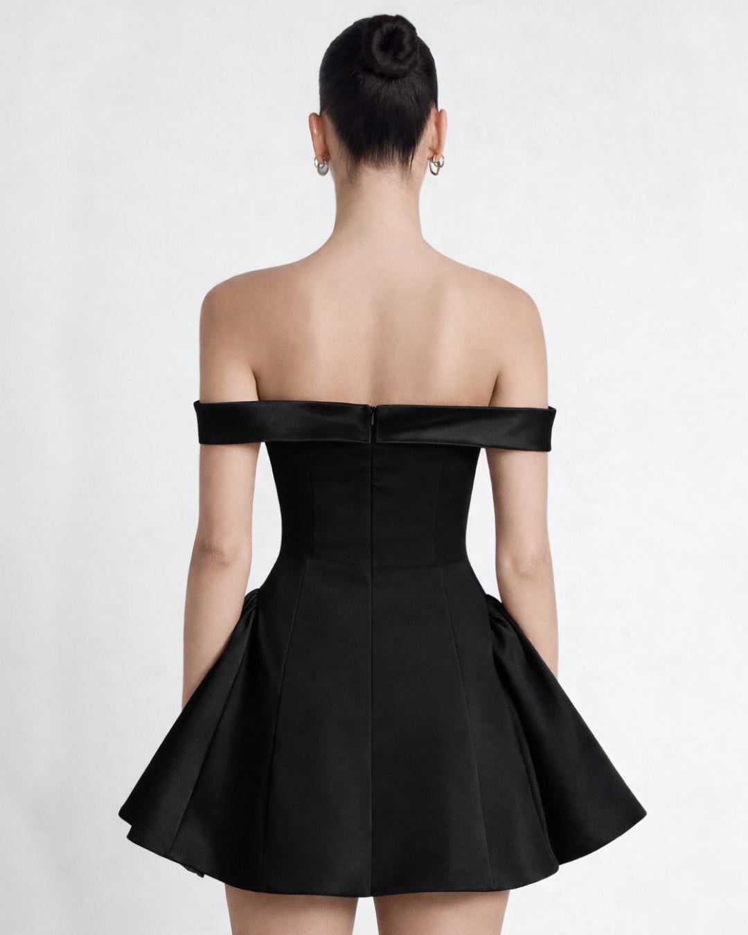 Briella Black Off-the-Shoulder Mini Dress, black mini length dress, little black mini dress, cute black mini dress