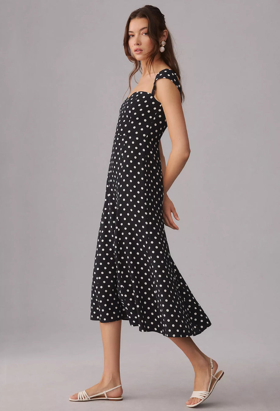 Bryson Black Polka Dot Sweetheart-Neck Midi Dress, reformation bryson polka dot midi-dress​, reformation polka dot dress