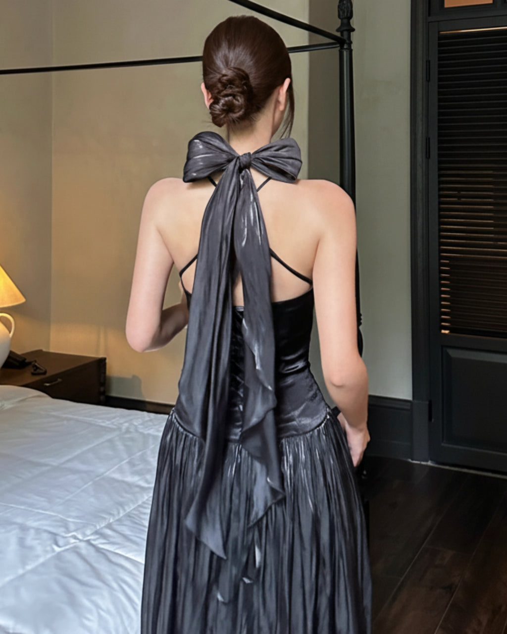 Calanthe Maxi Dress Black, Formal Black Shawl Dress, shawl black dress