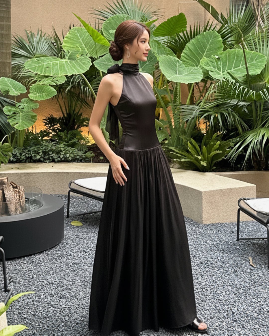 Calanthe Maxi Dress Black, Formal Black Shawl Dress, dress wrap shawl