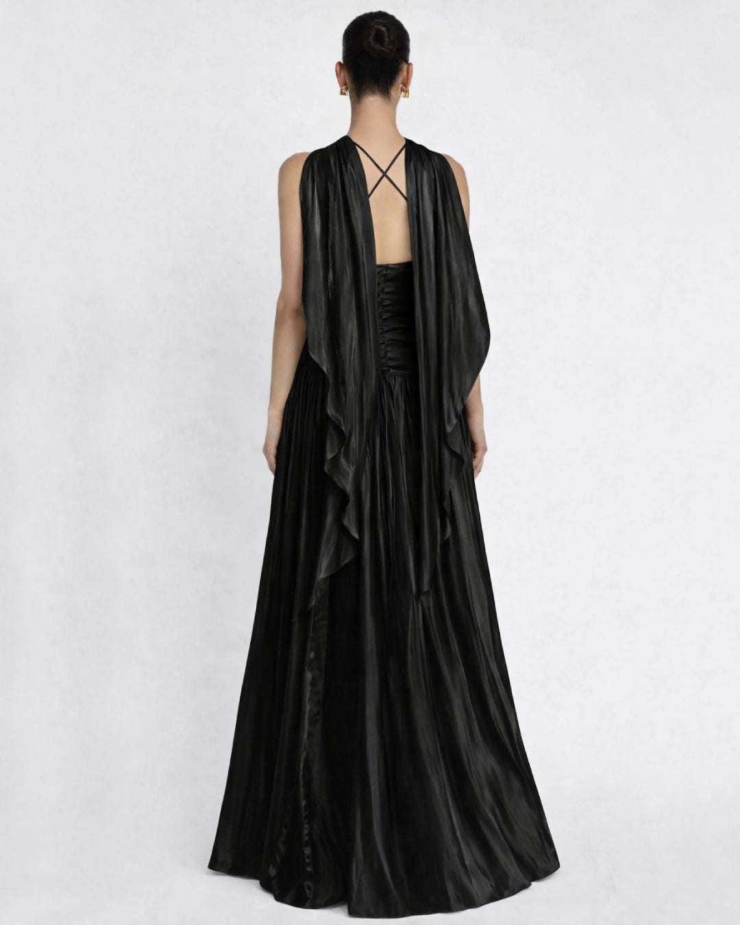 Calanthe Shawl Black Maxi Dress, shawl dress, dress with shawl​, shawl for formal dress
