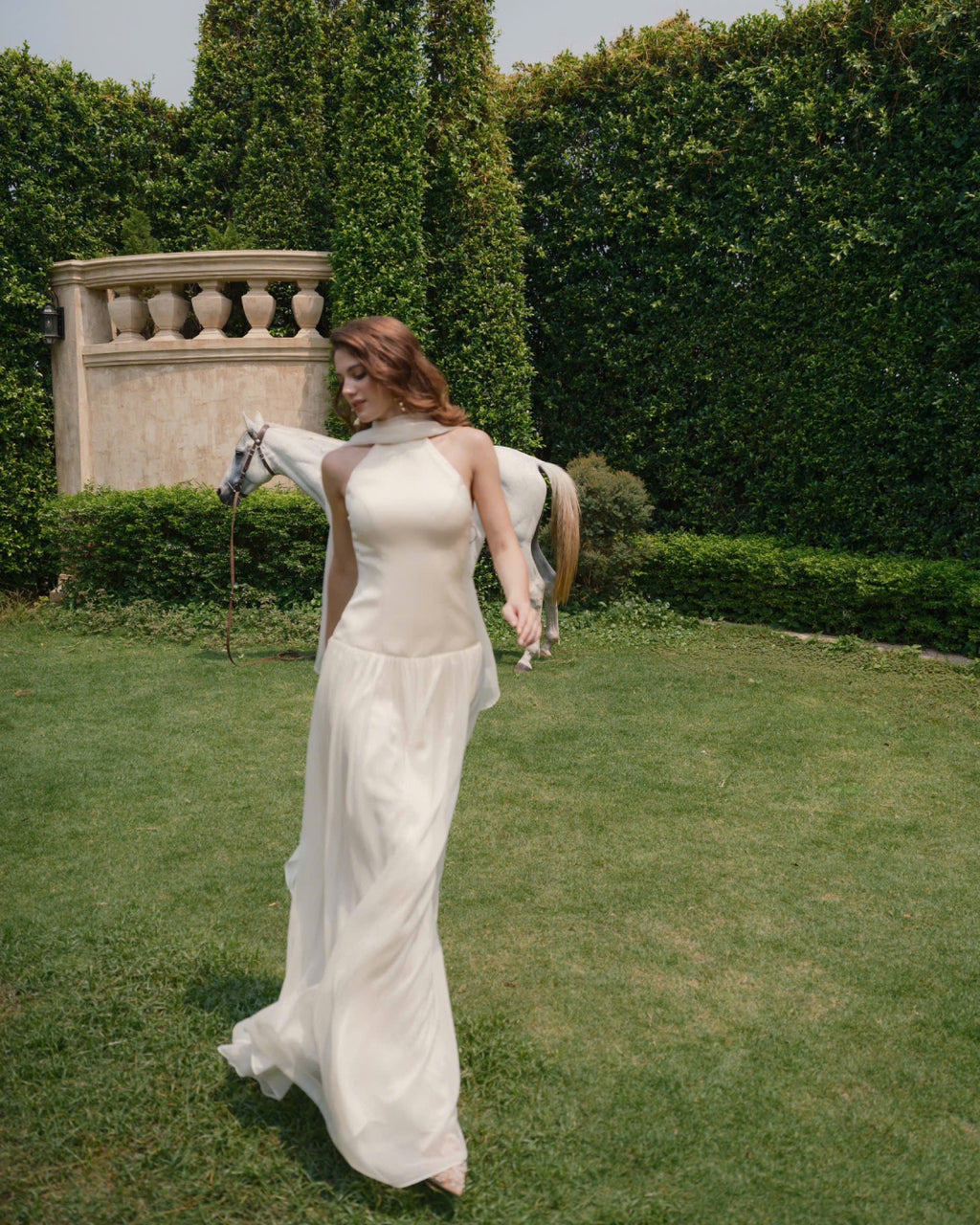 Calanthe Maxi Dress in Ivory, Halter Bridal Dress, bridal after party dress