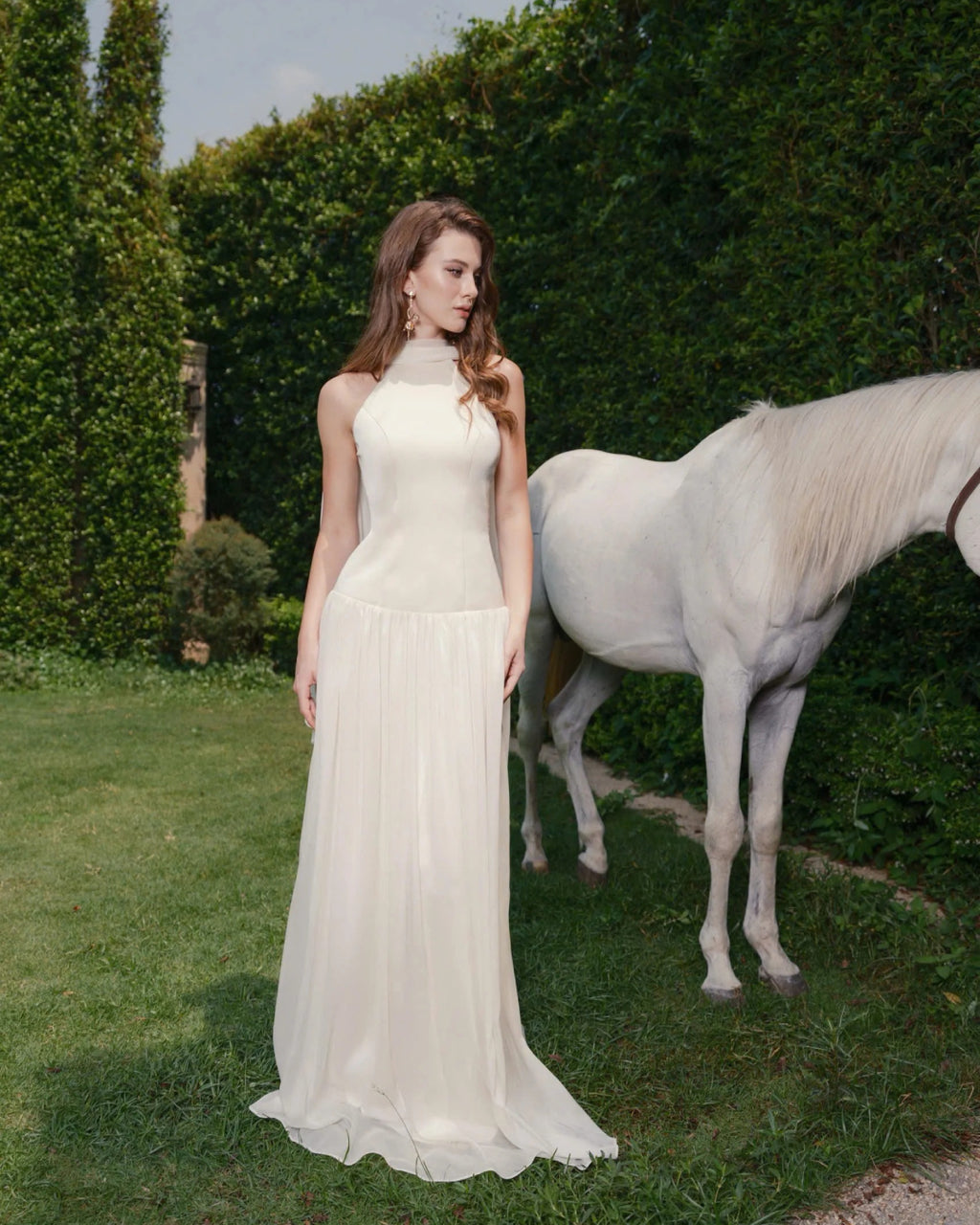 Calanthe Maxi Dress in Ivory, Halter Bridal Dress, bridal after party dress