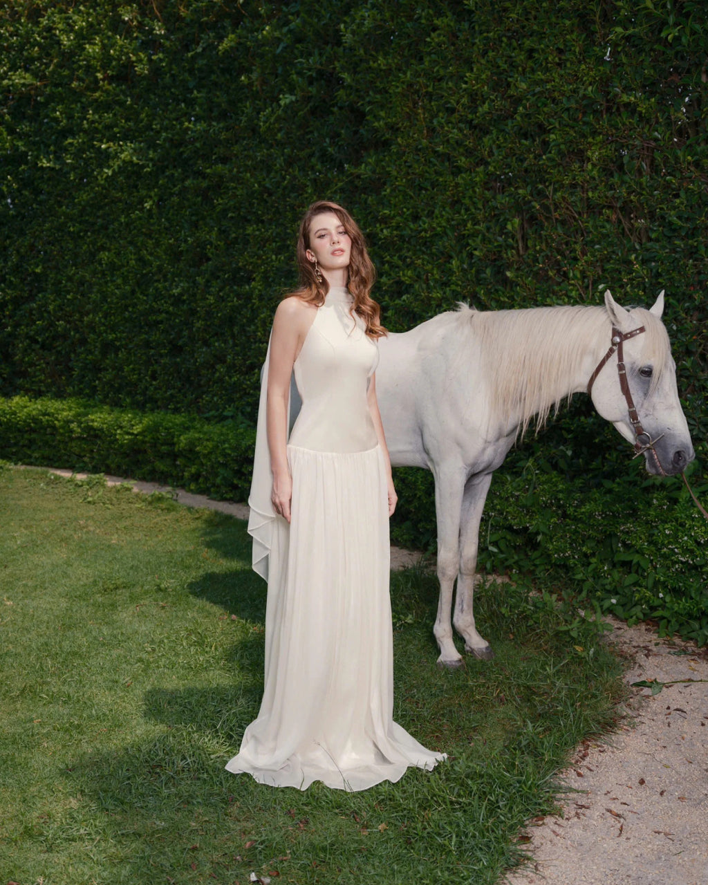 Calanthe Maxi Dress in Ivory, Halter Bridal Dress, bridal after party dress