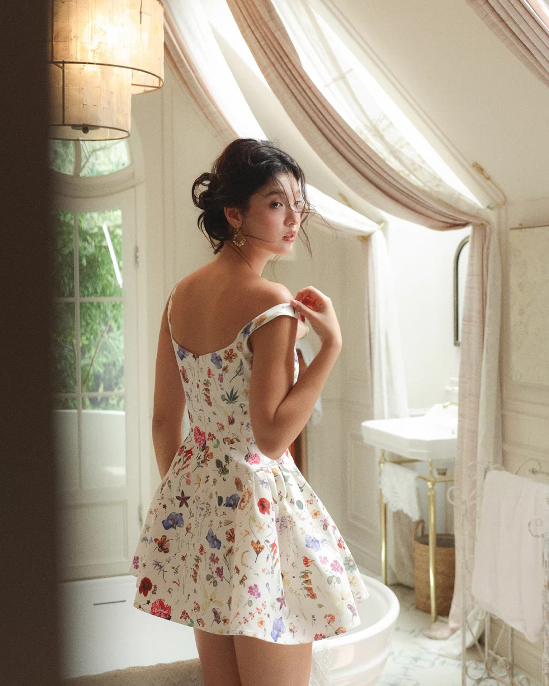 Callie Floral Mini Sundress for Women, fit and flare floral mini dress, floral applique mini dress​