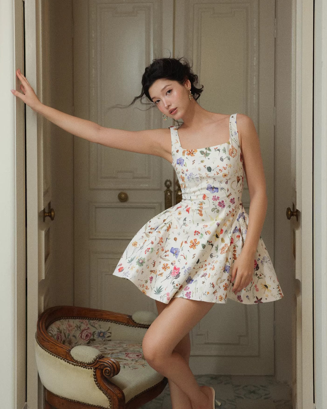 romantic floral cotton linen mini callie dress Callie Pink Petal Floral Mini Dress LARGE