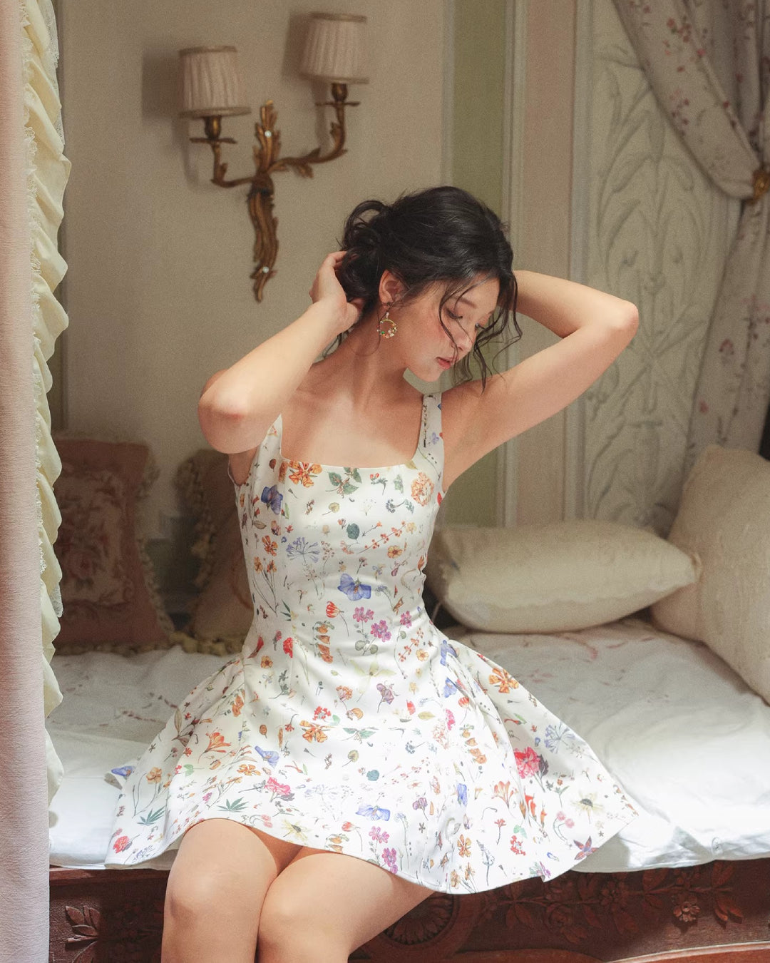 Callie Floral Mini Sundress for Women, fit and flare floral mini dress, floral applique mini dress​