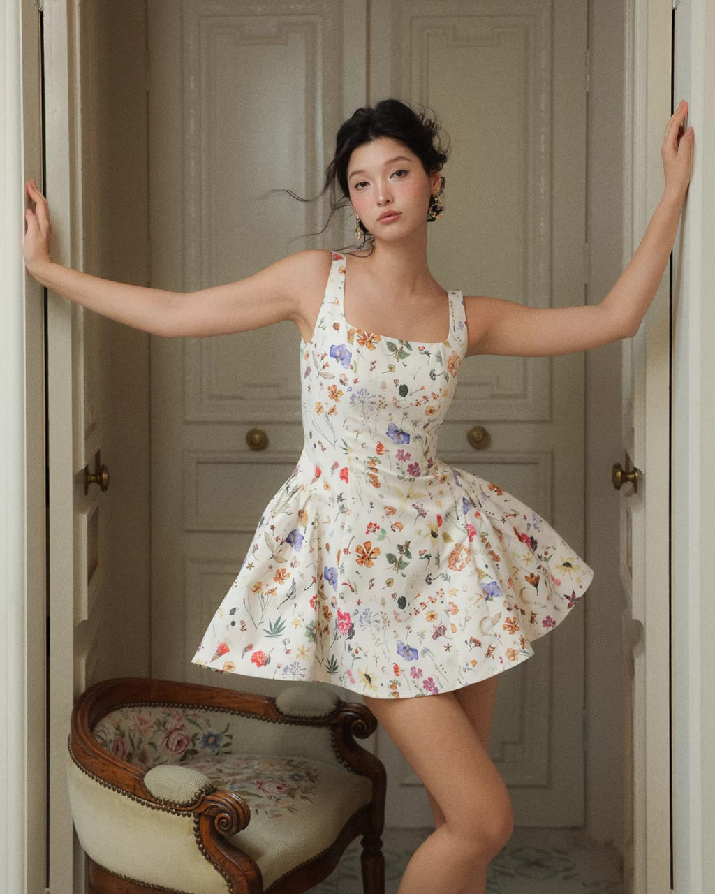 Callie Floral Mini Sundress for Women, floral mini dress​, mini floral dress​, white floral mini dress