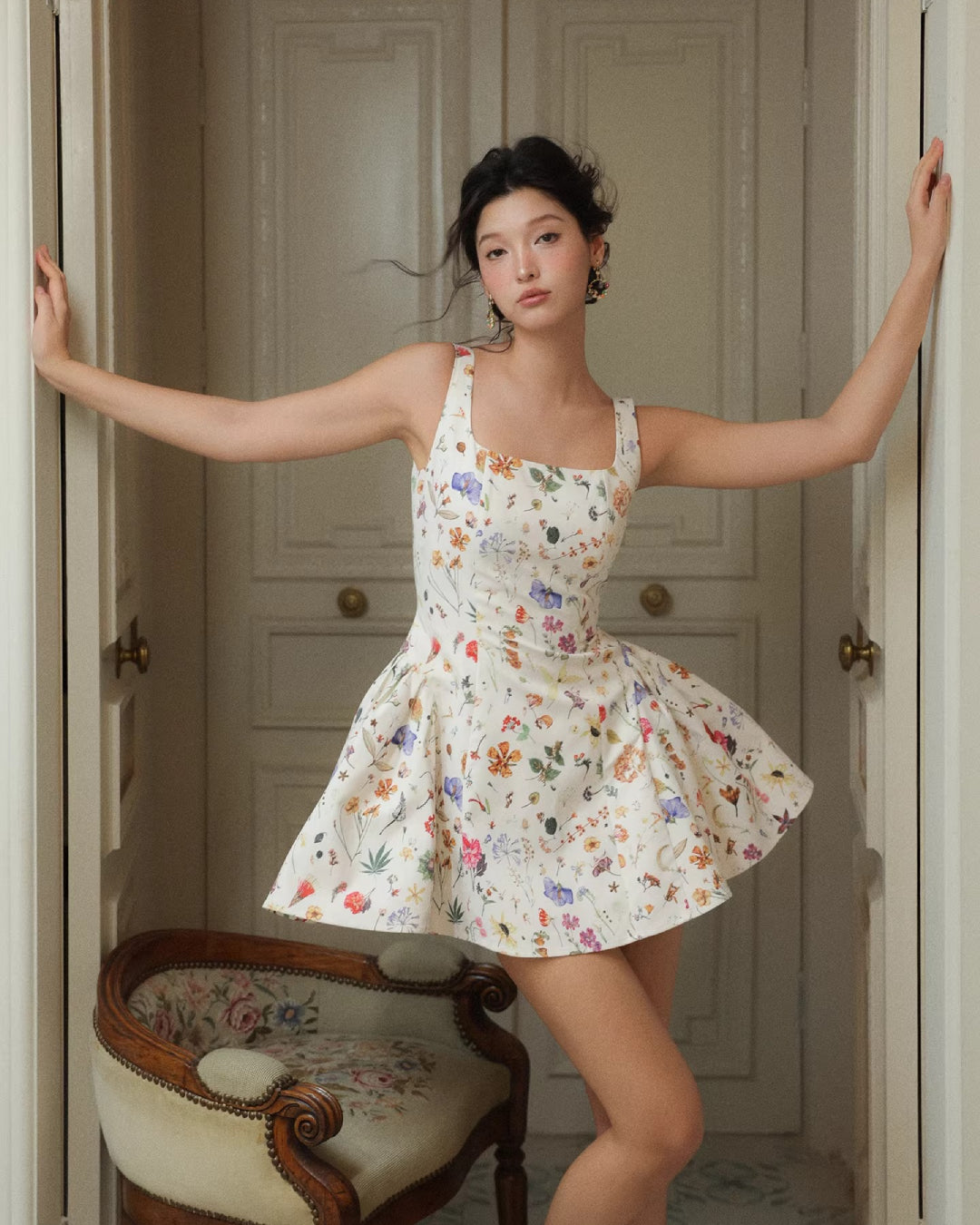 Callie Floral Mini Sundress for Women, floral mini dress​, mini floral dress​, white floral mini dress