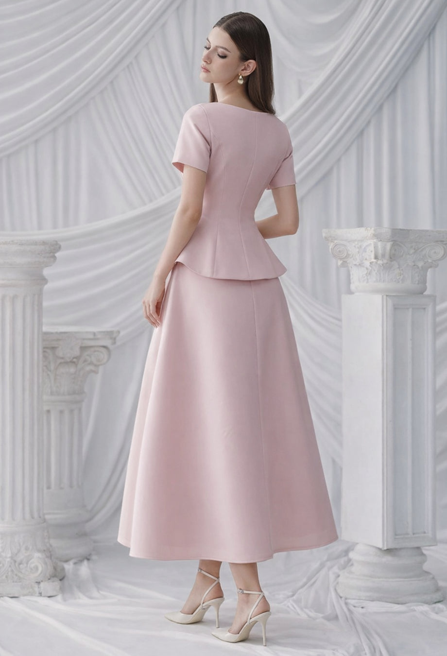 Calliope Two-Piece Set, pastel pink dress​, party wear pink dress​, dress long pink