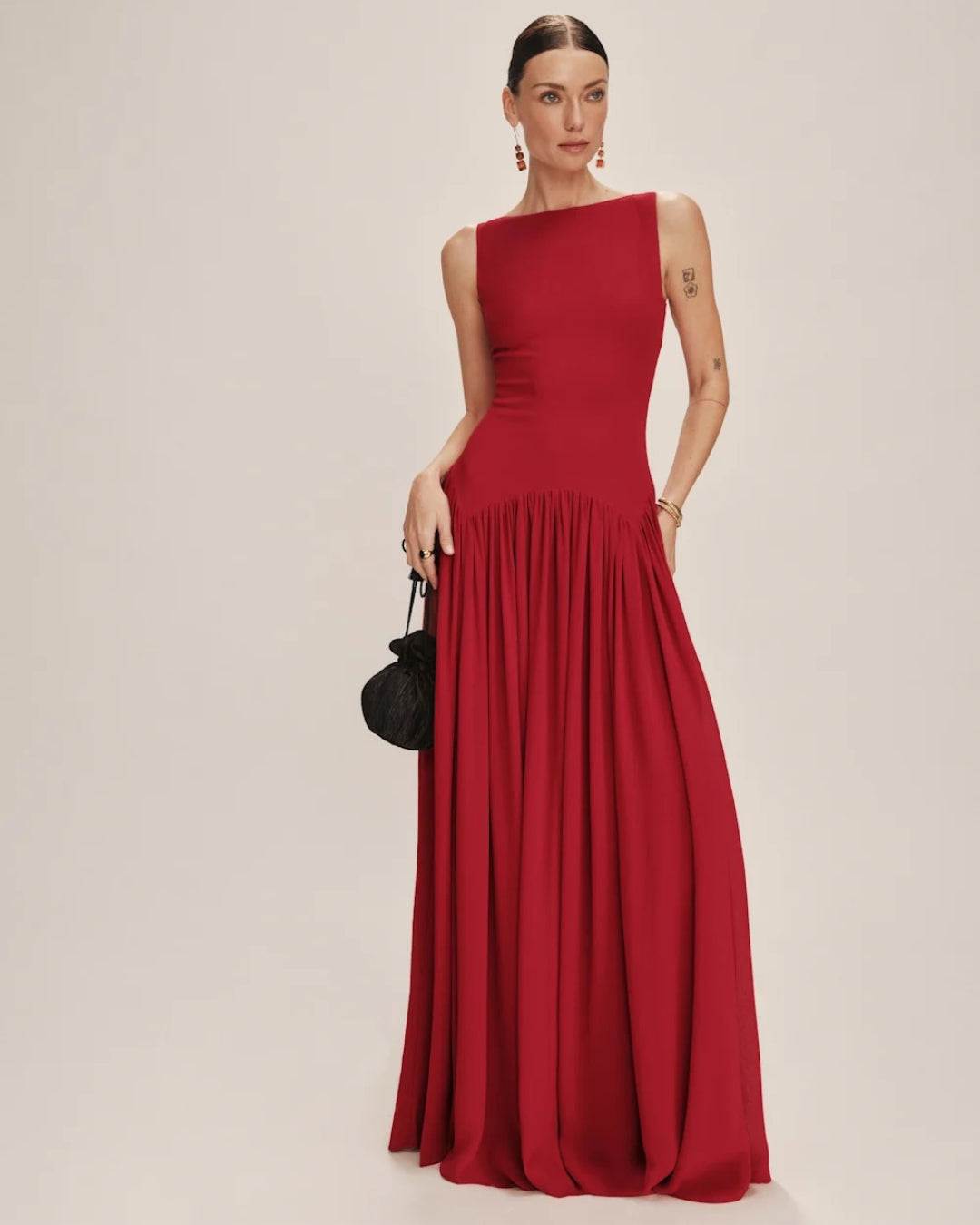 Camella Maxi Dress in Red, Formal Bridesmaid Dress, elegant wedding dress​