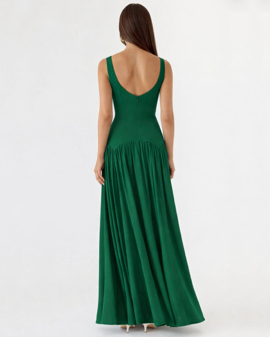Camella Green Midi Dress, green chiffon dress, chiffon formal dress