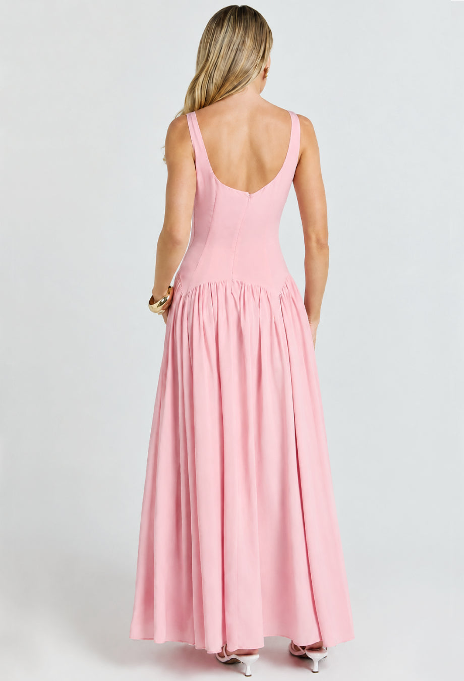 Camella Pink Chiffon Midi Dress, pale pink midi dress​, midi light pink dress​, pastel pink midi dress