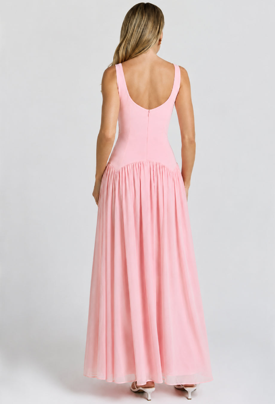 Camella Pink Chiffon Midi Dress, pale pink midi dress​, midi light pink dress​, pastel pink midi dress