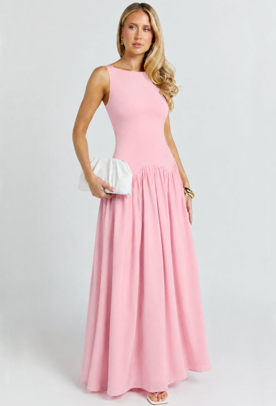 Camella Pink Chiffon Midi Dress, pale pink midi dress​, midi light pink dress​, pastel pink midi dress