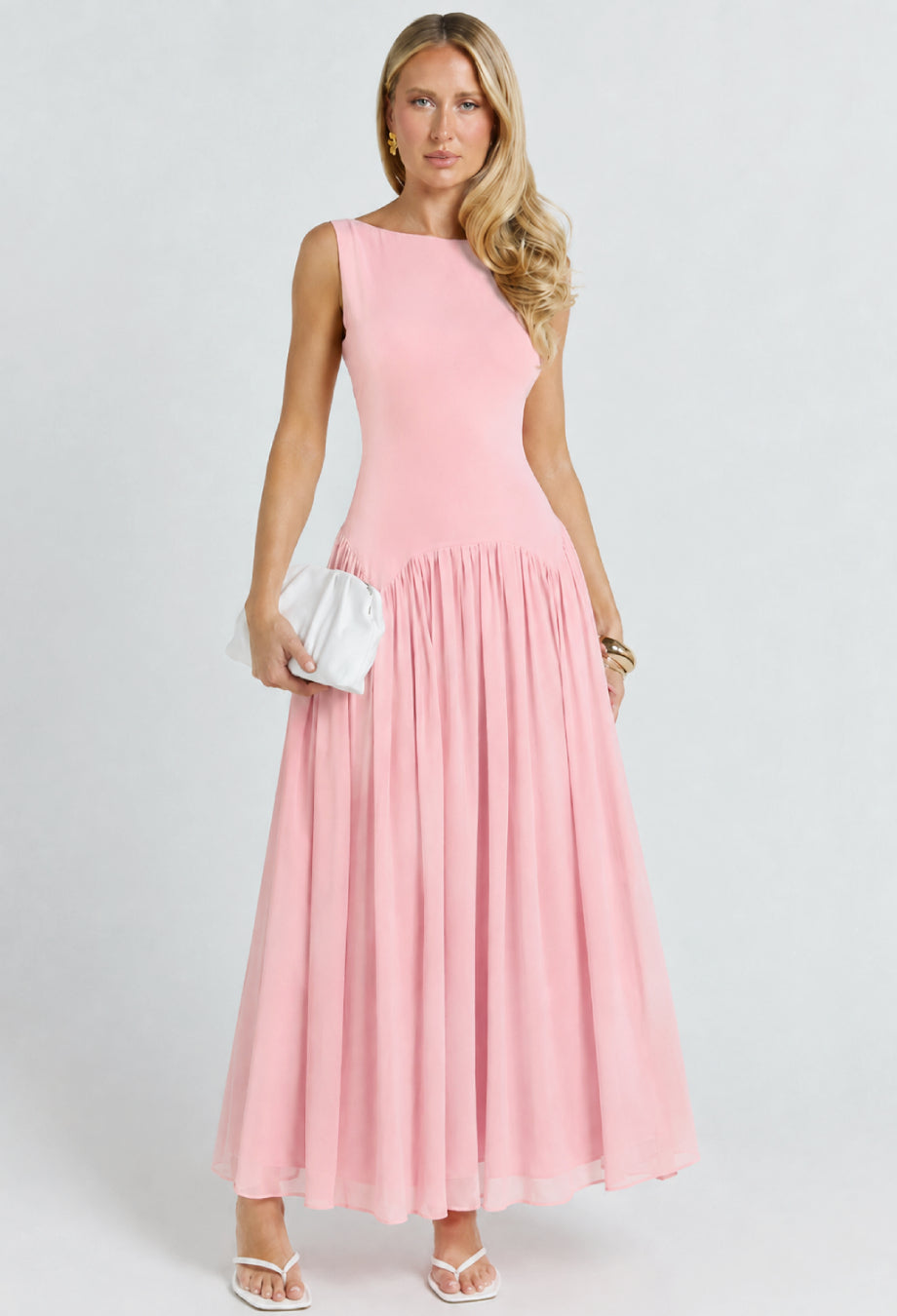 Camella Pink Chiffon Midi Dress - Pink Wedding Guest Dress