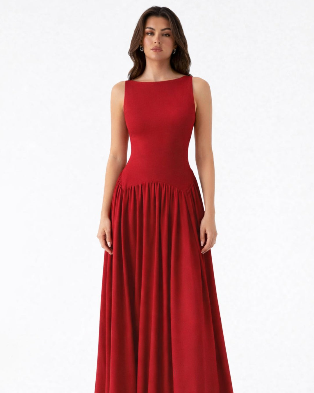 Camella Red Chiffon Midi Dress, Midi Wedding Guest Dress, formal wedding guest dress, beach wedding guest dress