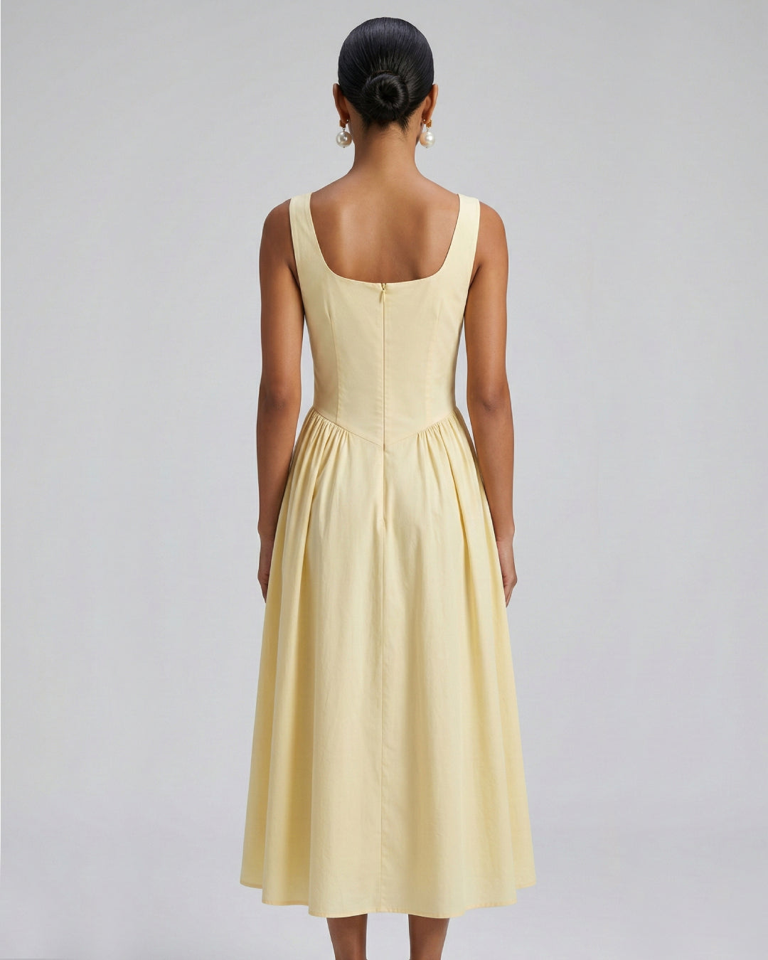 Carmen Lemon Cotton Midi Sundress With Pockets, yellow sundress, ae sundress, cotton sundress​