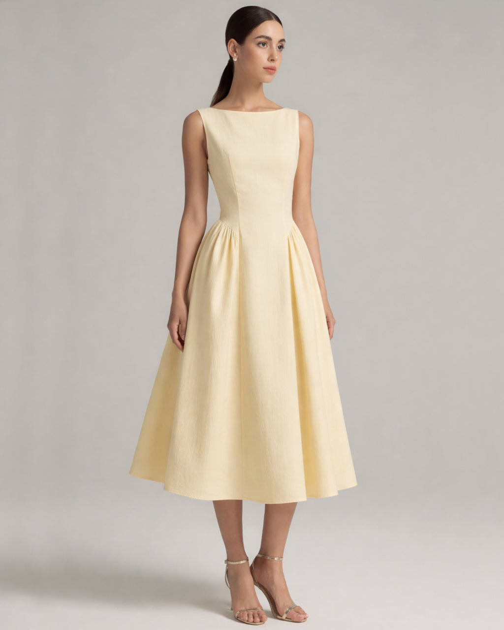 Carmen Lemon Cotton Midi Sundress With Pockets, cotton house dress with pockets​, long dress with pockets​, sundress for women
