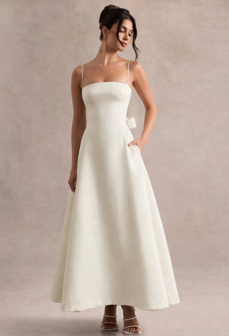 Carmenne Ivory Maxi Dress, ivory color prom dress, ivory cocktail dress​, wedding ivory dress