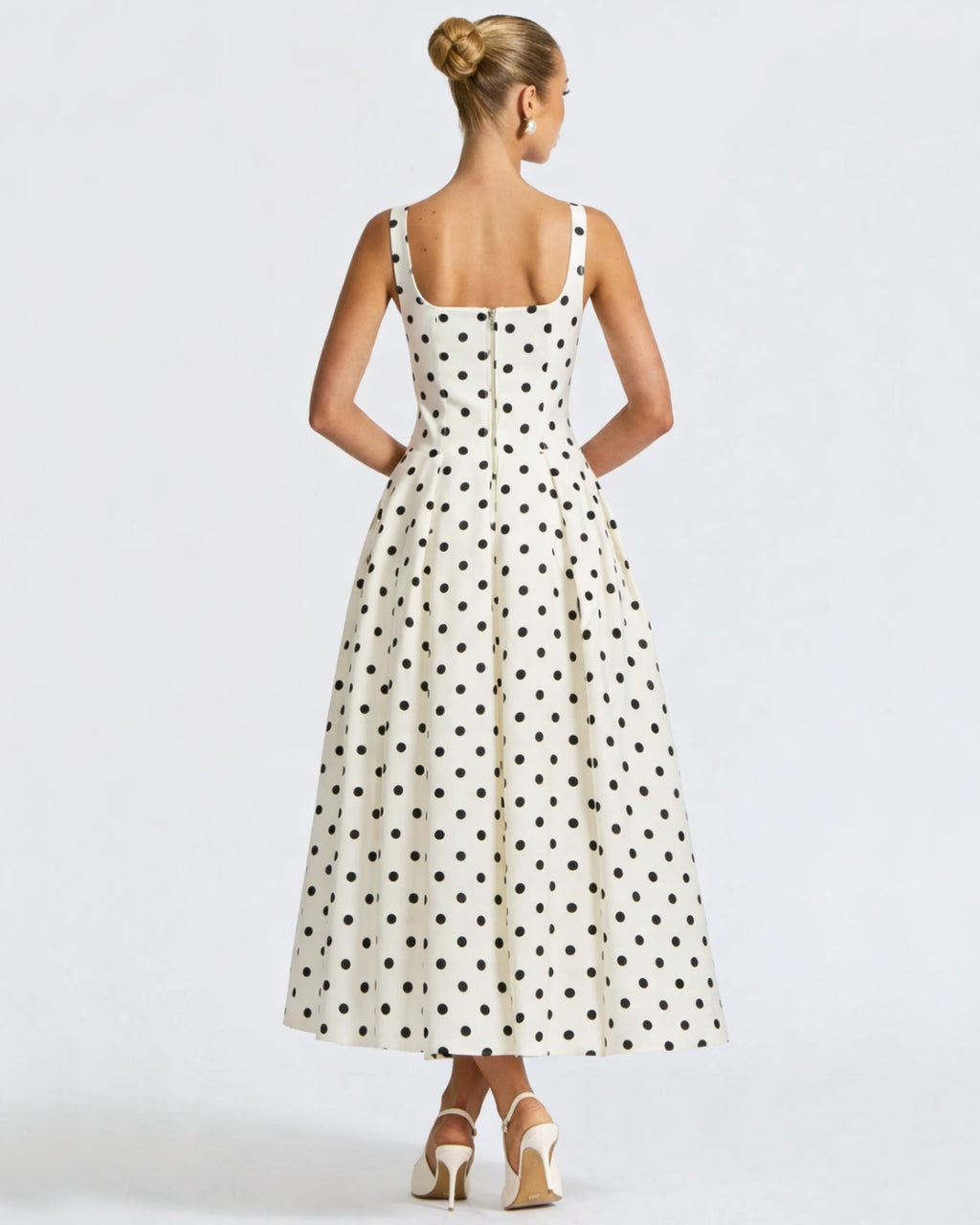 Caroline Polka Dot Midi Dress, polka dot dress​, black polka dot dress​