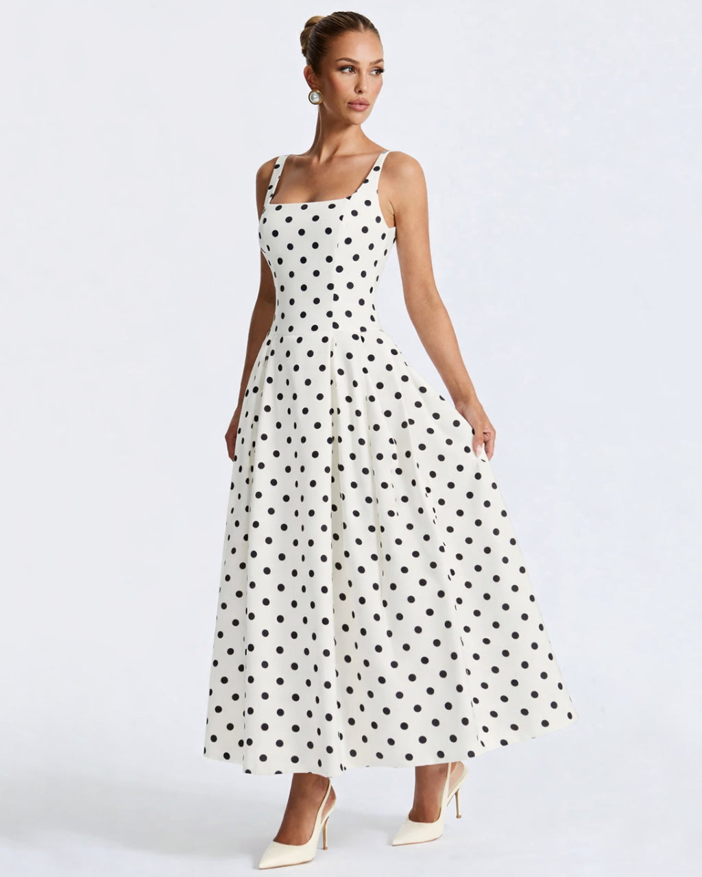 Caroline Polka Dot Midi Dress, polka dot dress​, black polka dot dress​